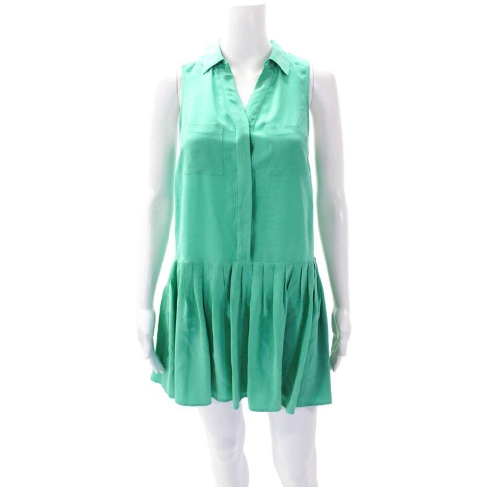 Joie Womens Sleeveless Half Button Collared Silk Mini Shift Dress Green Size 2XS